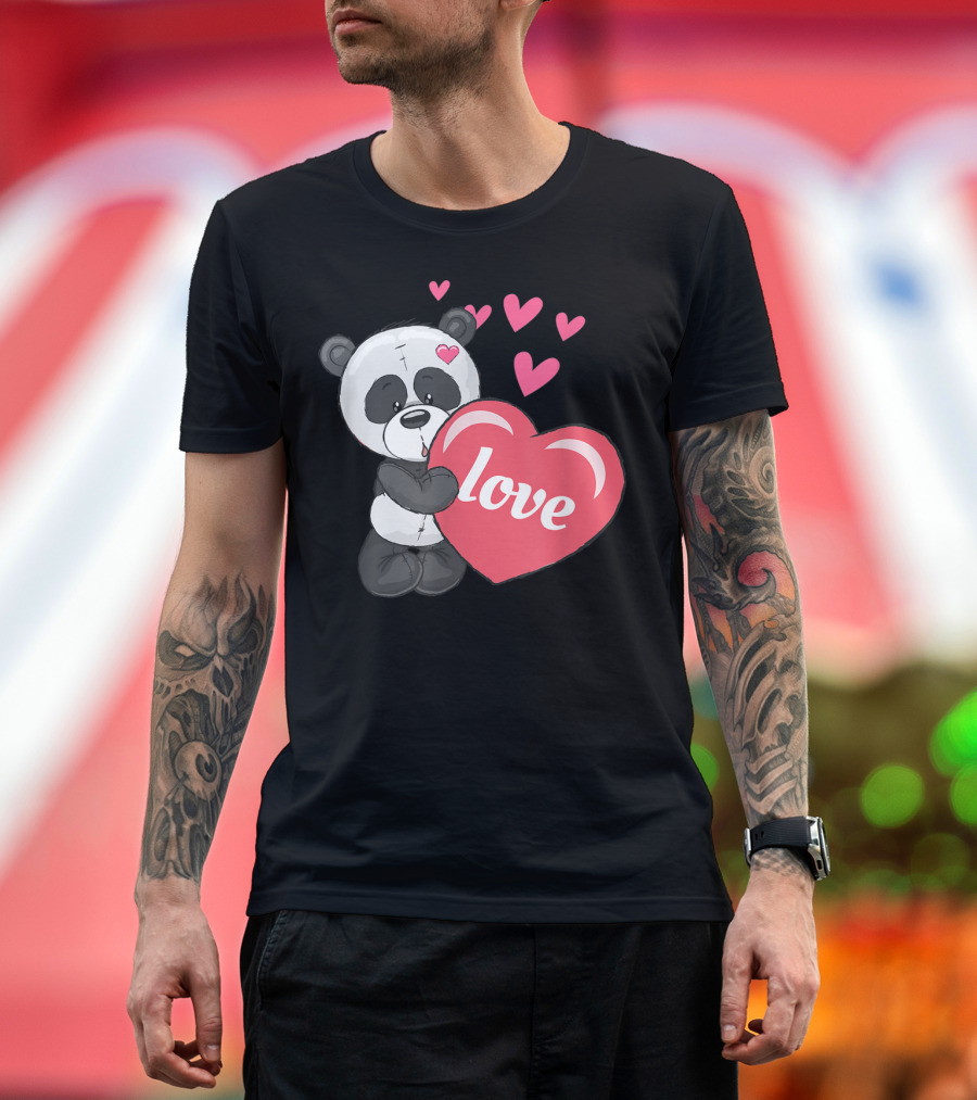 Valentines Day Love Panda with Heart T-Shirt