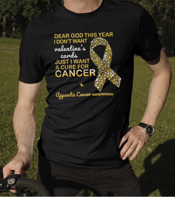 Dear God This Year I Don't Want Valentine's Cards Just I Want A Cure For Cancer Appendix Cancer Awareness T-Shirt
