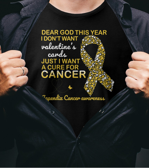 Dear God This Year I Don't Want Valentine's Cards Just I Want A Cure For Cancer Appendix Cancer Awareness T-Shirt