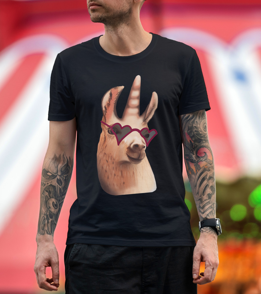 Funny Llamacorn with Heart Glasses T-Shirt