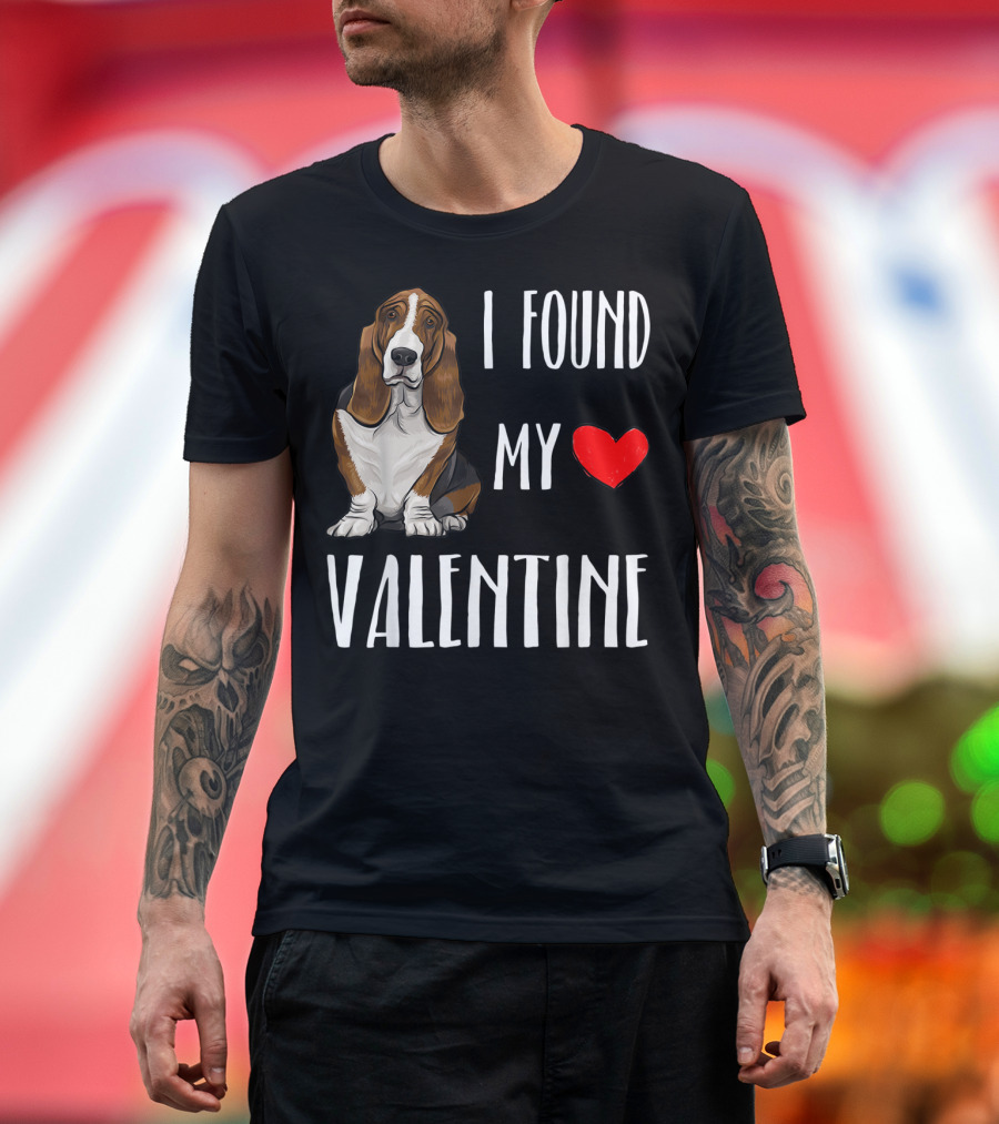 I Found My Valentine Basset Hound Dog with Heart T-Shirt