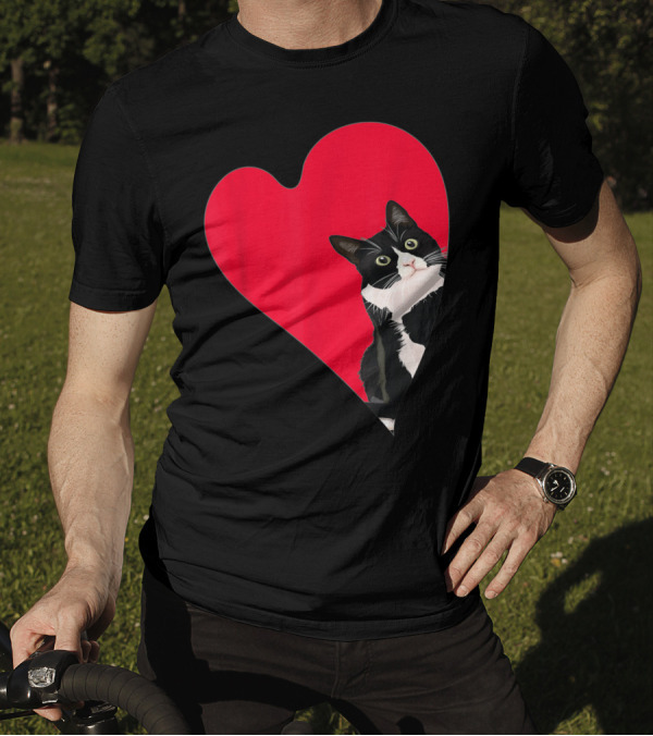 Tuxedo Cat Heart Valentine Kitten Love T-Shirt