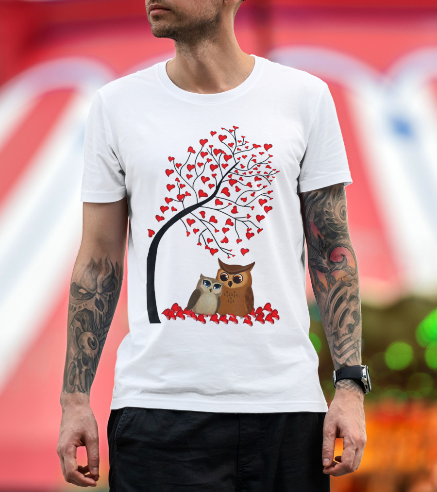 Owl Couple Under Heart Tree Valentine T-Shirt