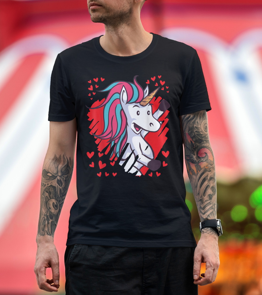 Unicorn Valentine Love Hearts T-Shirt