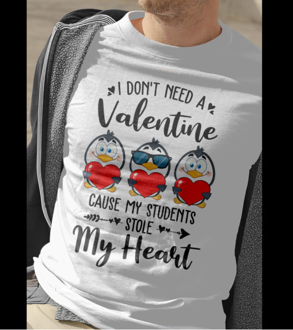I Don't Need A Valentine Cause My Students Stole My Heart Penguins T-Shirt