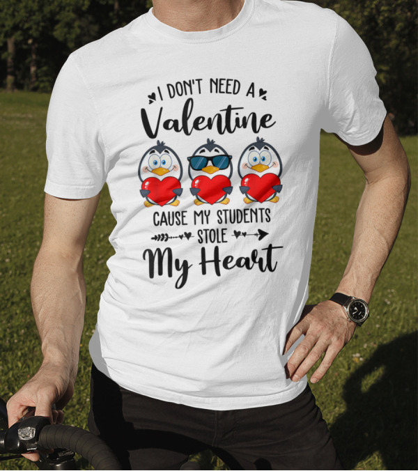 I Don't Need A Valentine Cause My Students Stole My Heart Penguins T-Shirt