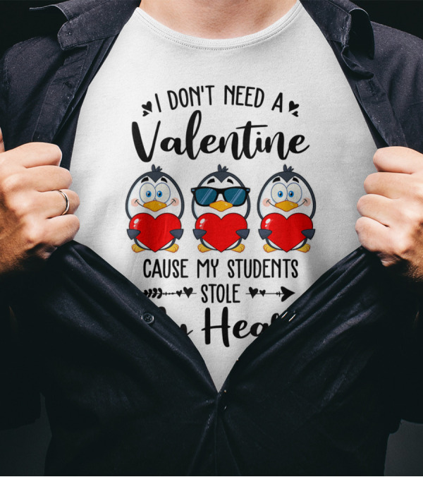 I Don't Need A Valentine Cause My Students Stole My Heart Penguins T-Shirt