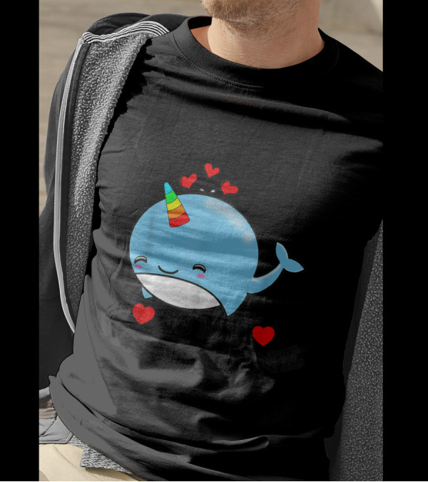 Dolphin Is My Valentine With Kawaii Unicorn Whale And Hearts T-Shirt
