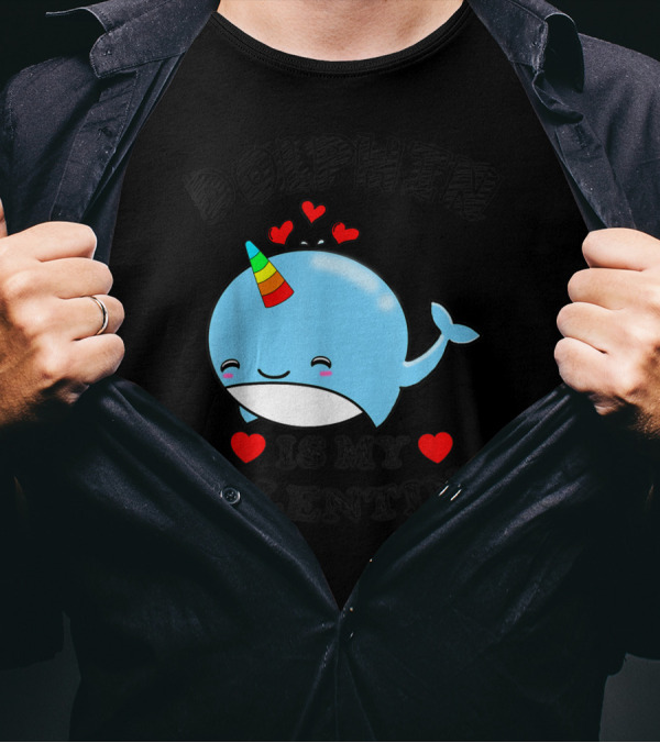 Dolphin Is My Valentine With Kawaii Unicorn Whale And Hearts T-Shirt