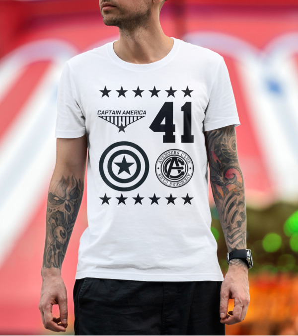 Premium T-Shirt: Captain America Avengers Club 41 Star Shield T-Shirt Captain America Avengers Club 41 Star Shield T-Shirt