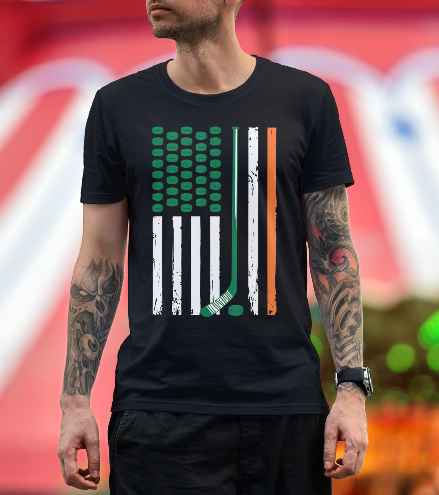Irish American Flag Hockey St Patrick's Day T-Shirt
