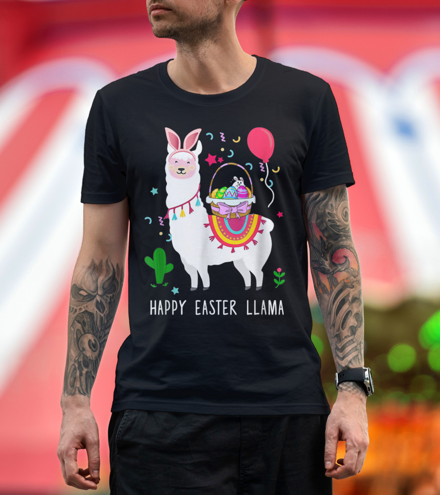 Happy Easter Llama Bunny with Eggs and Balloon T-Shirt