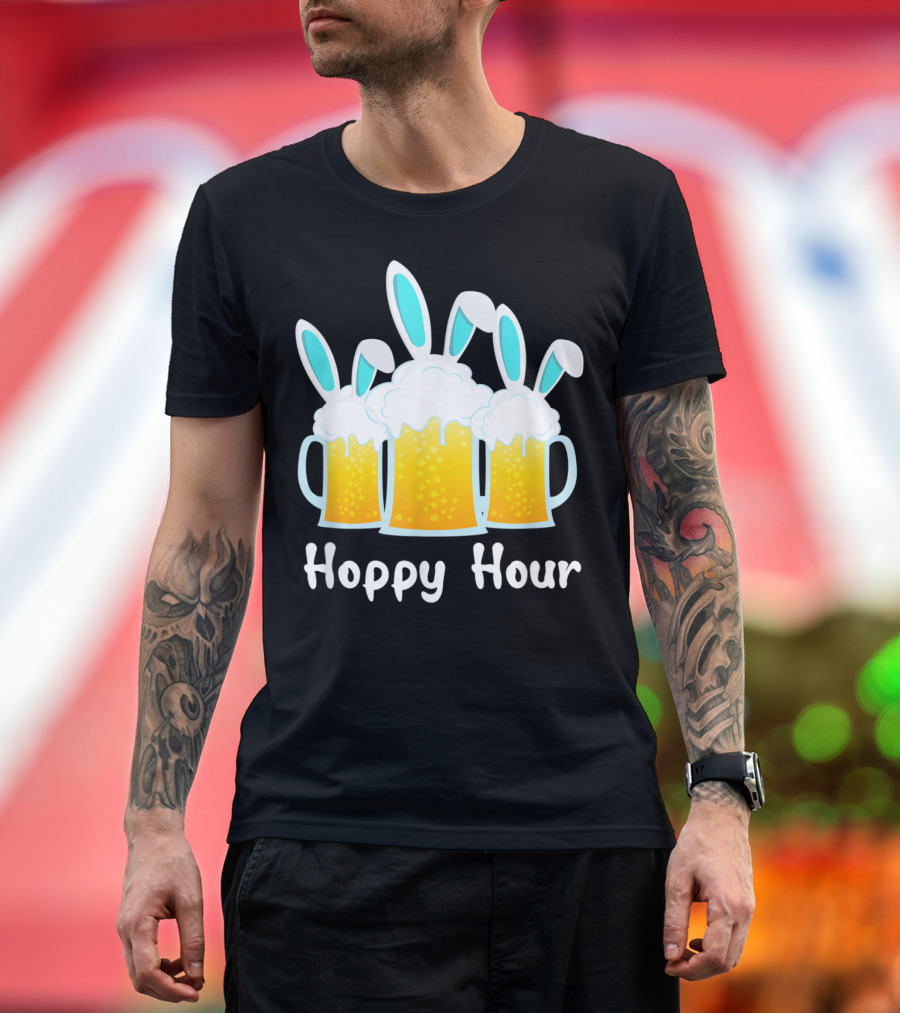 Hoppy Hour Bunny Ears Beer Mugs Punny Easter Top T-Shirt