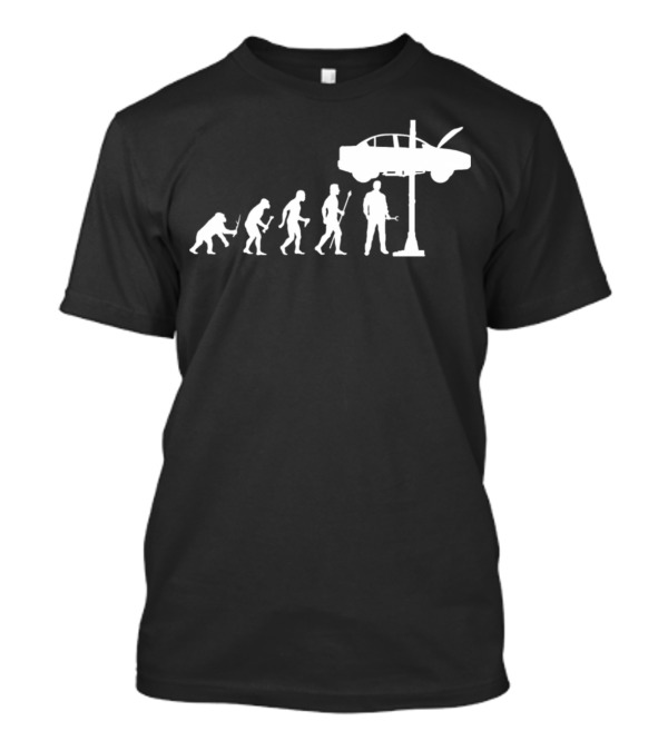 Evolution Of Man To Mechanic With Car On Lift T-Shirt