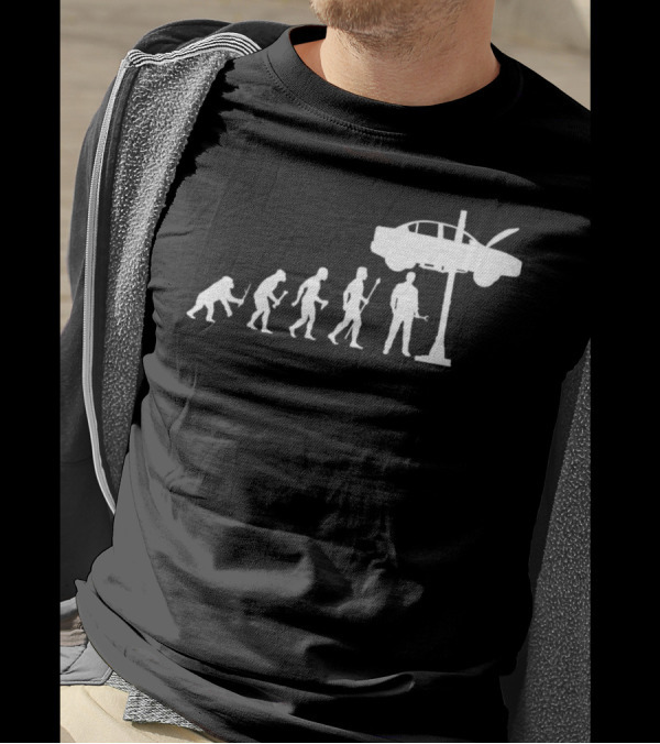 Evolution Of Man To Mechanic With Car On Lift T-Shirt