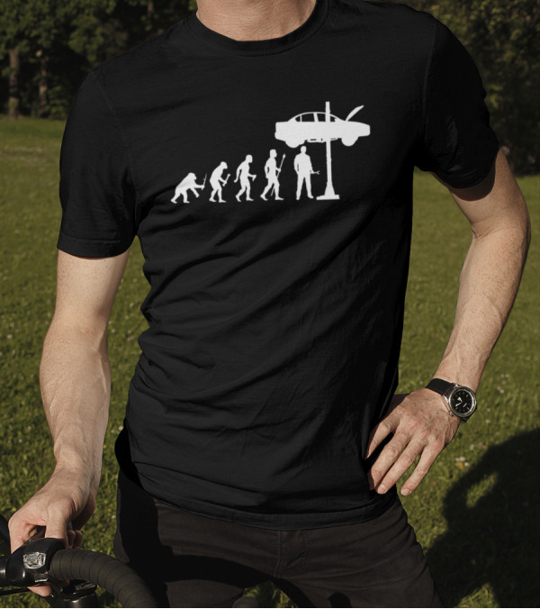 Evolution Of Man To Mechanic With Car On Lift T-Shirt