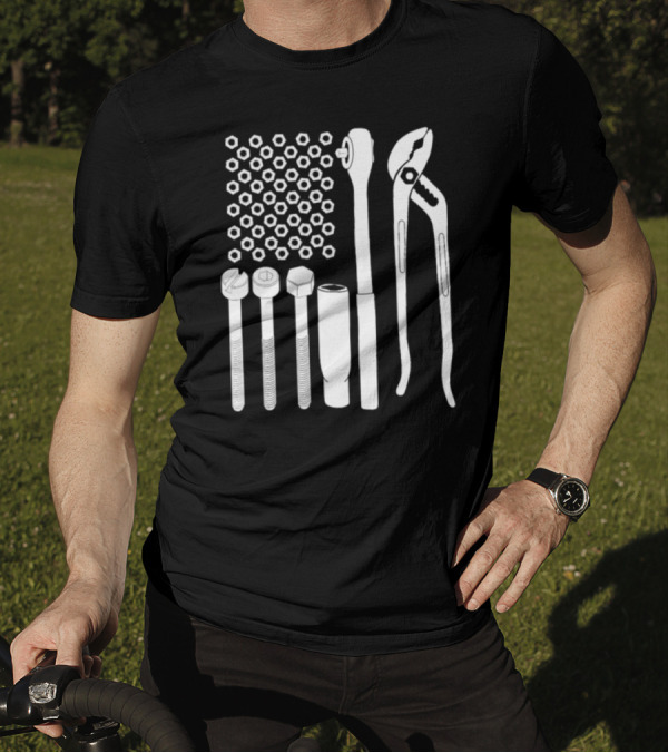USA Flag Tools Nuts Wrenches Pliers For Car Mechanic Garage T-Shirt