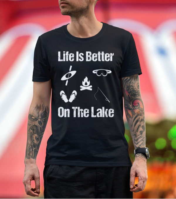 Premium T-Shirt: Life Is Better On The Lake Fire Fishing Kayak Snorkel Flip Flops T-Shirt Life Is Better On The Lake Fire Fishing Kayak Snorkel Flip Flops T-Shirt