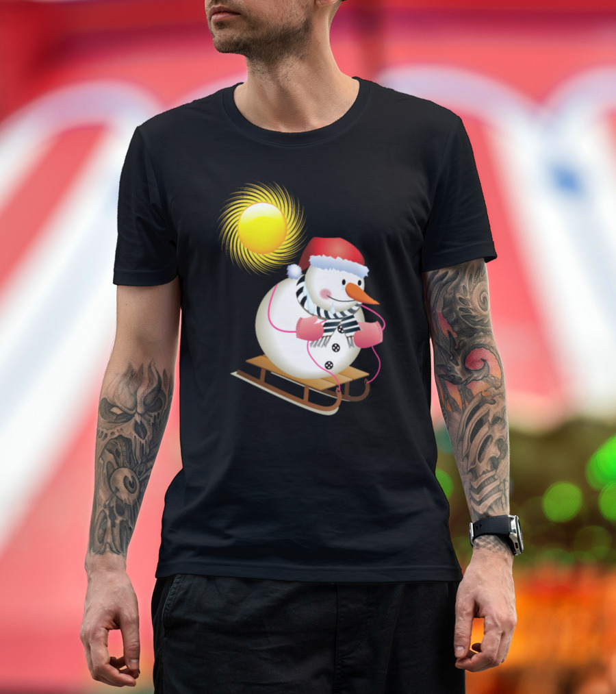 Snowman with Red Hat Skating in Sunlight T-Shirt