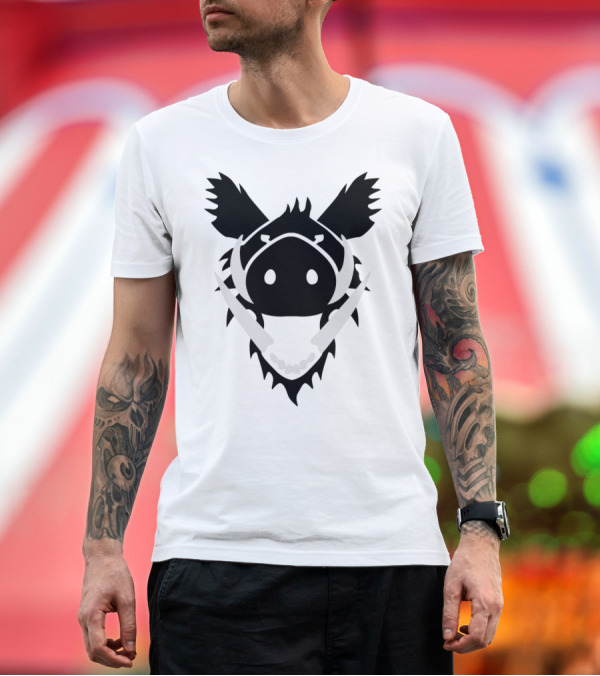 Premium T-Shirt: Boar Tusk Dark Silhouette with Prominent White Tusks and Fang Detail T-Shirt Boar Tusk Dark Silhouette with Prominent White Tusks and Fang Detail T-Shirt