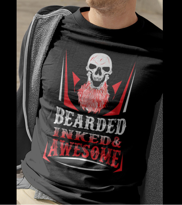 Bearded Inked And Awesome Tattoo Skull With Beard T-Shirt