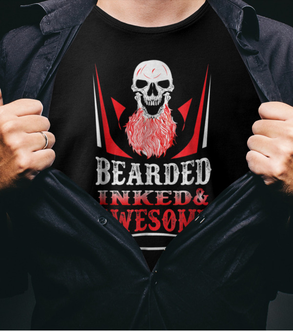 Bearded Inked And Awesome Tattoo Skull With Beard T-Shirt