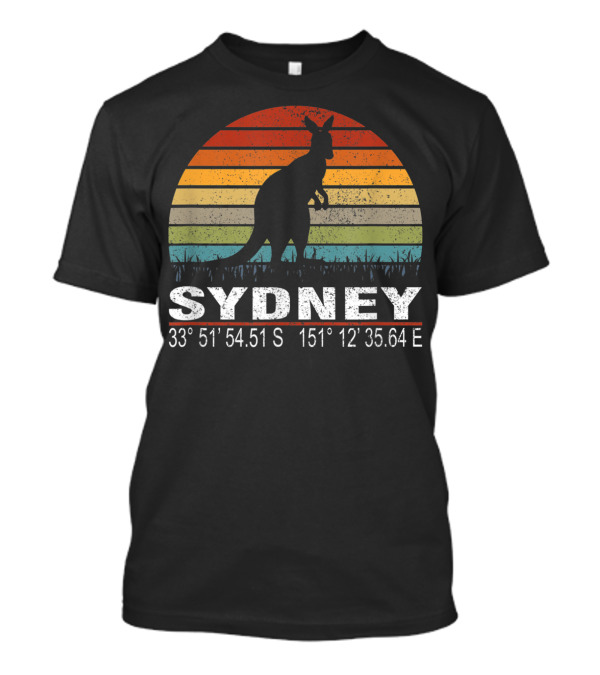Sydney Retro Sunset Kangaroo 33° 51' 54.51 S 151° 12' 35.64 E T-Shirt