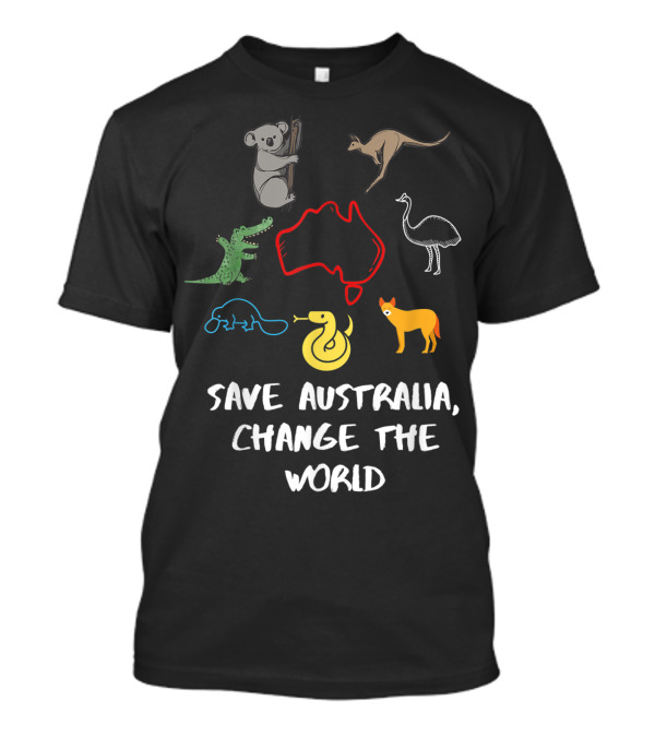Save Australia Change The World Animals Koala Kangaroo Emu Crocodile Platypus Dingo T-Shirt