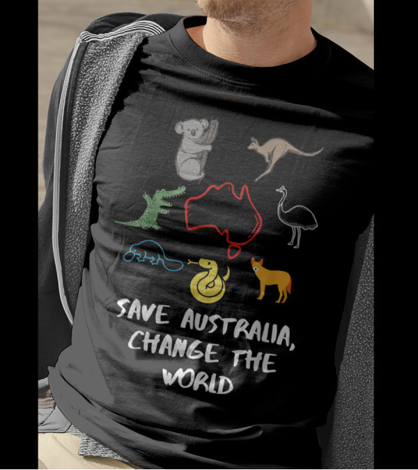 Save Australia Change The World Animals Koala Kangaroo Emu Crocodile Platypus Dingo T-Shirt
