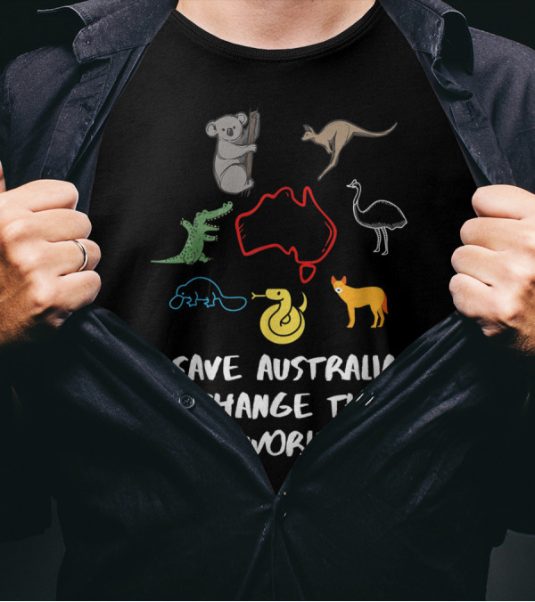 Save Australia Change The World Animals Koala Kangaroo Emu Crocodile Platypus Dingo T-Shirt