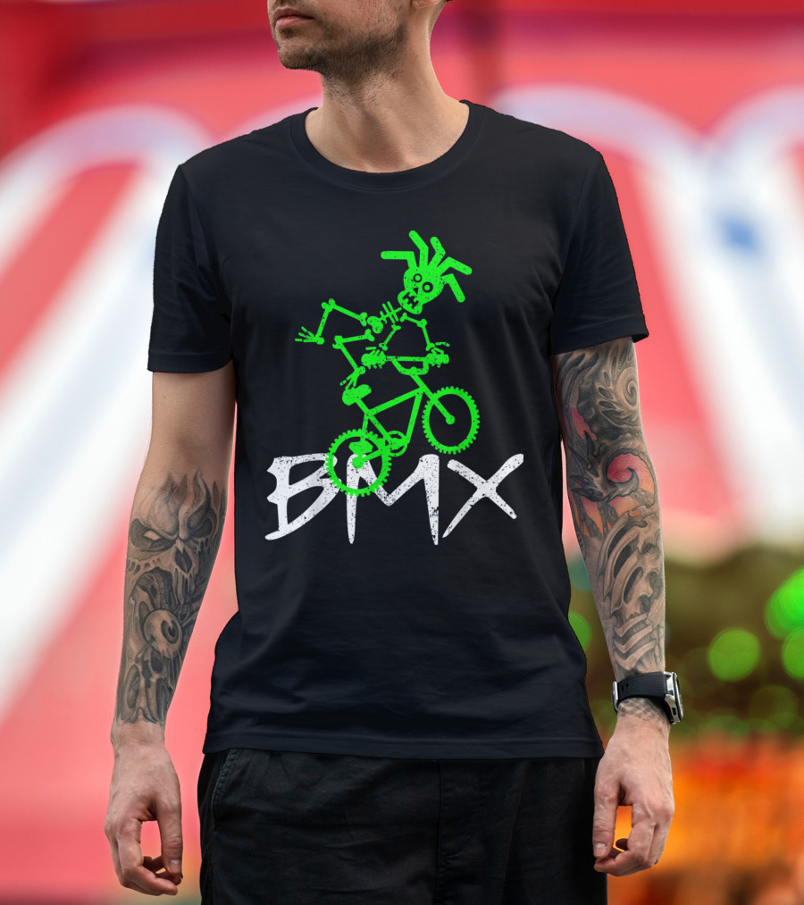 Skeleton BMX Glow Green Stunt Rider T-Shirt