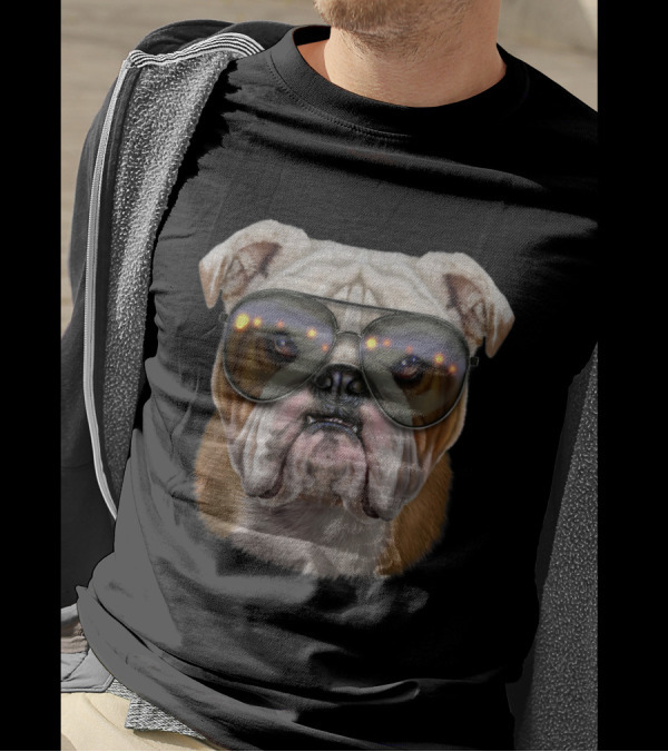 Grumpy Bulldog With Swag Aviator Sunglasses T-Shirt