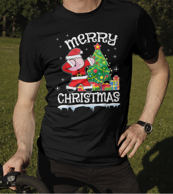 Merry Christmas Pig Dabbing Santa Noel Presents Tree Snow T-Shirt