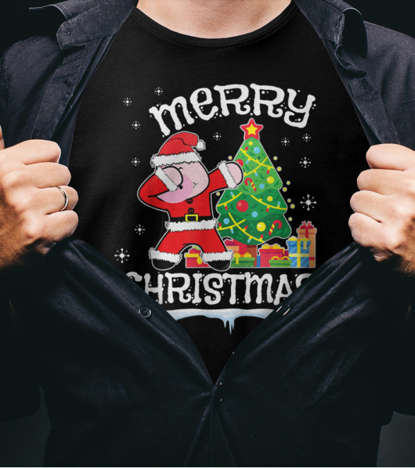 Merry Christmas Pig Dabbing Santa Noel Presents Tree Snow T-Shirt