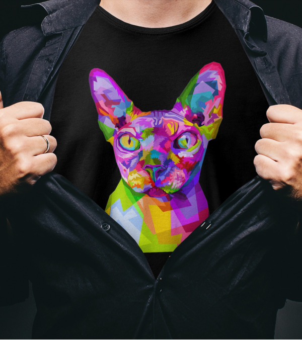 Colorful Sphynx Cat In Vibrant Pop T-Shirt