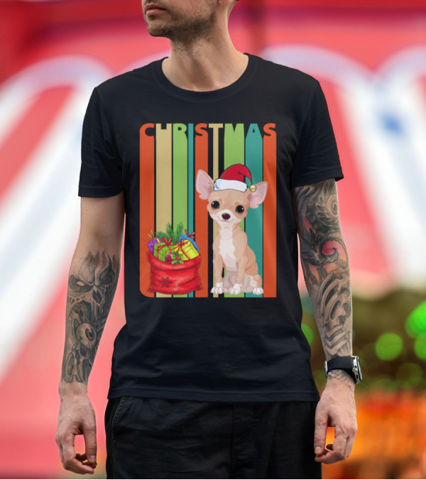 Premium T-Shirt: CHRISTMAS Chihuahua Santa Hat Present Bag T-Shirt CHRISTMAS Chihuahua Santa Hat Present Bag T-Shirt