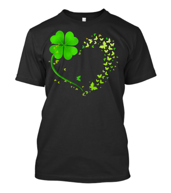 Heart Shaped Shamrock Butterfly Happy St Patrick's Day T-Shirt