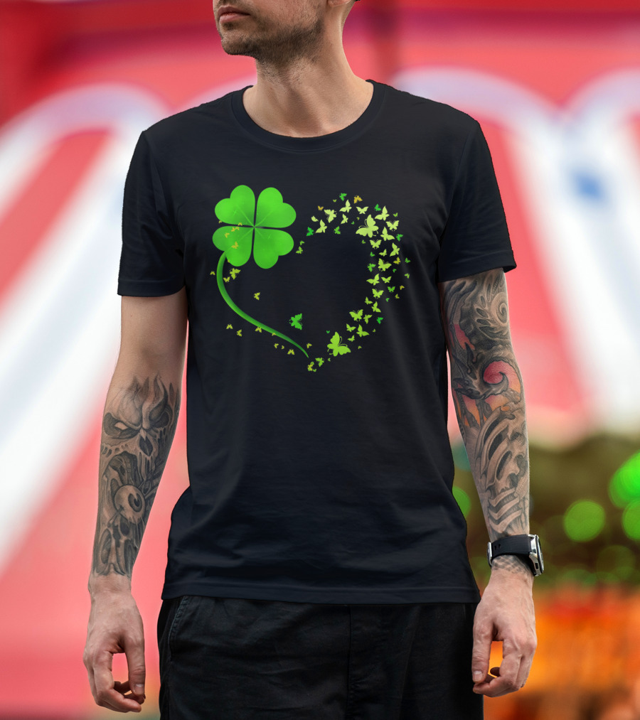 Heart Shaped Shamrock Butterfly Happy St Patrick's Day T-Shirt