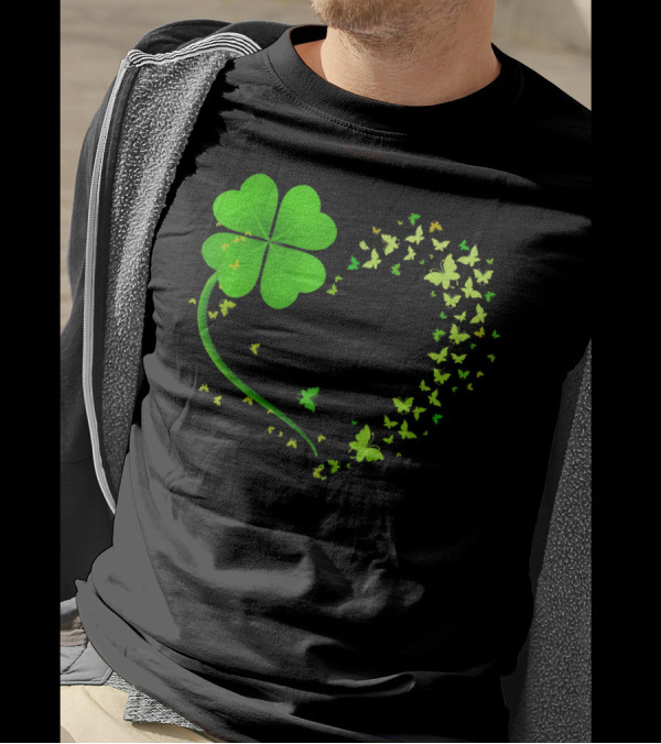 Heart Shaped Shamrock Butterfly Happy St Patrick's Day T-Shirt