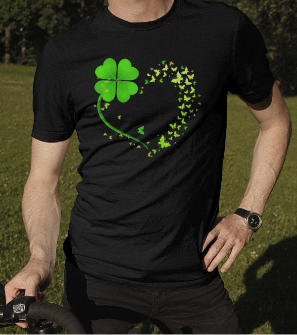 Heart Shaped Shamrock Butterfly Happy St Patrick's Day T-Shirt