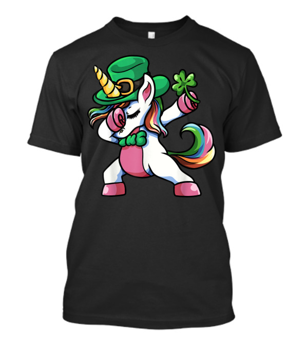 St Patricks Day Lepricorn Dabbing Unicorn With Shamrock And Green Hat T-Shirt
