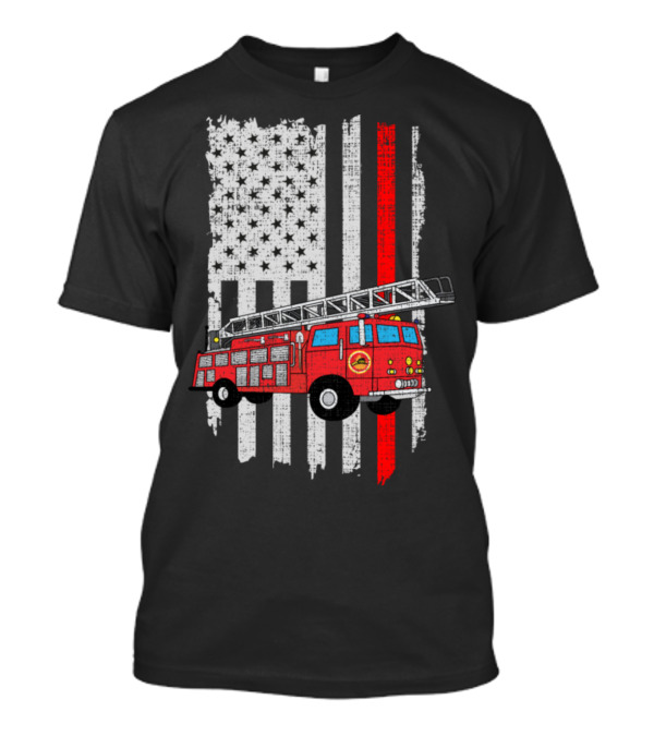 Fireman Firefighter Fire Truck With Thin Red Line American Flag T-Shirt