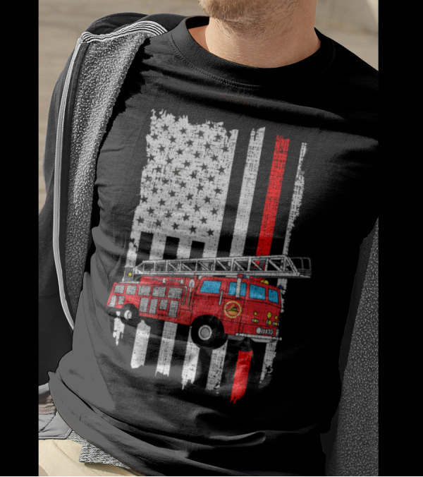 Fireman Firefighter Fire Truck With Thin Red Line American Flag T-Shirt