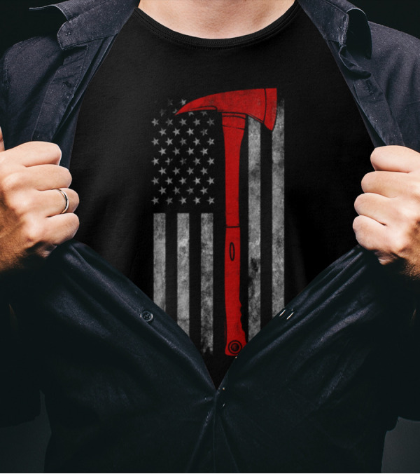 Red Axe Thin Red Line American Flag T-Shirt