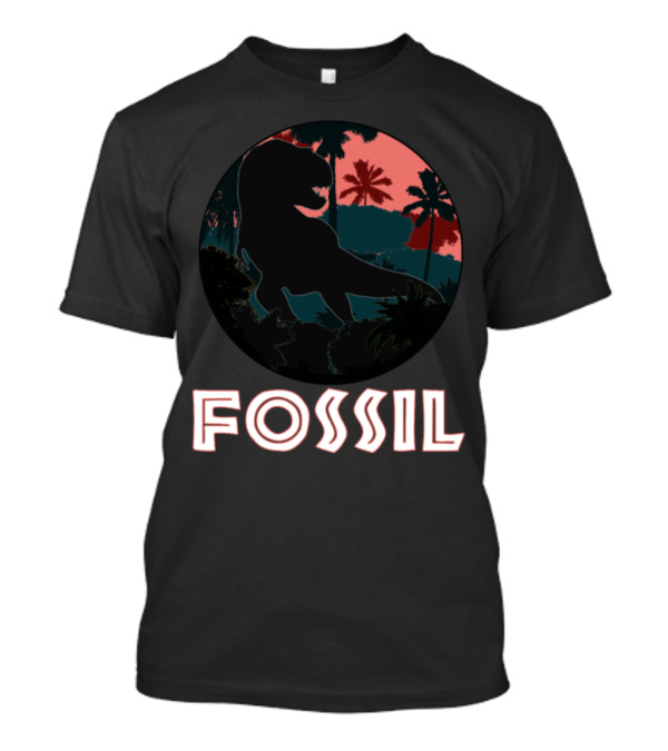 Fossil Dinosaur Silhouette With Palm Trees Retro T-Shirt