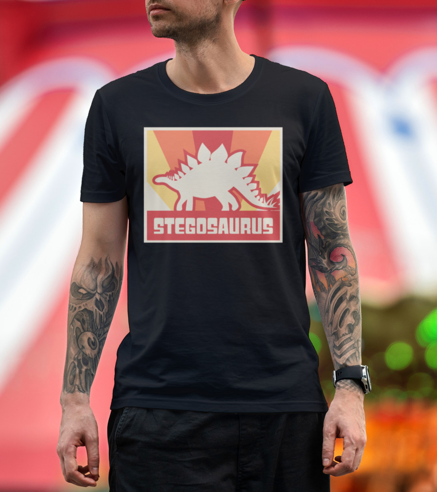 Stegosaurus Vintage Dinosaur Sunburst Rectangular T-Shirt