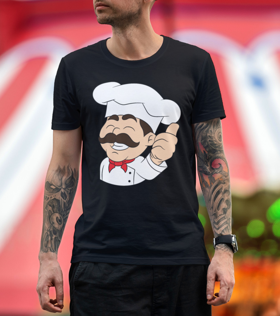 Chef Chef Pizza Maker Baker Thumbs Up Chef Hat Mustache Red Scarf T-Shirt