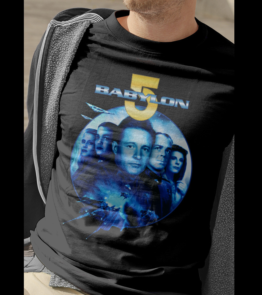 Babylon 5 Science Fiction Series Characters And Spaceship T-Shirt