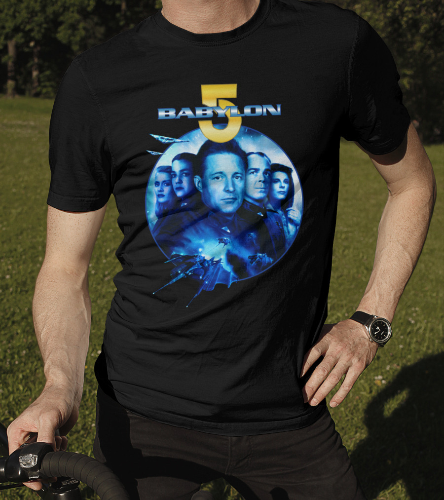 Babylon 5 Science Fiction Series Characters And Spaceship T-Shirt