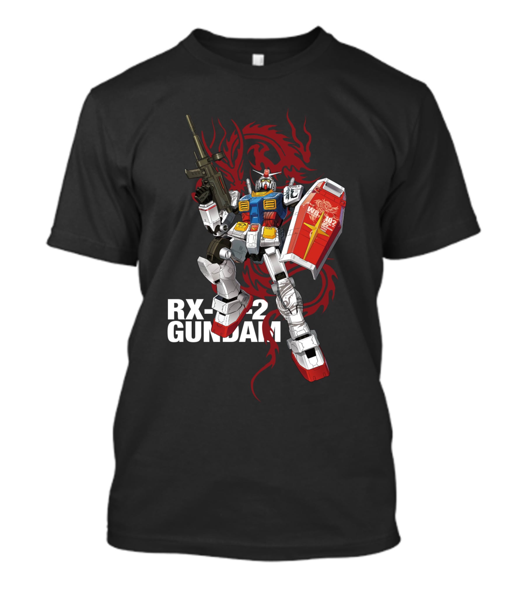 RX 78 2 Gundam Mobile Suit With Red Dragon Background T-Shirt